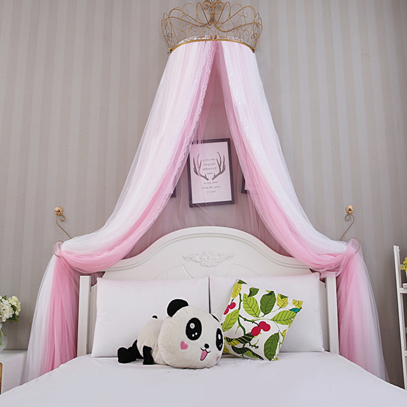Princess crown lace bed curtain bedside curtain gauze hanging ceiling dome mosquito net palace Korean wedding decoration bed curtain