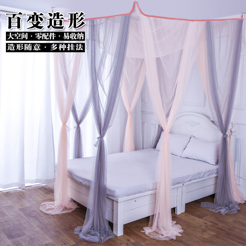 Ins simple gray system eight open door palace floor curtain 1 51 8m princess wind encryption thickened household mosquito net