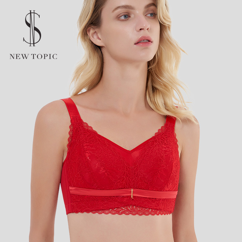New subject Big breasted bra slim bra-free All-cup-proof Drooping Shrink Chest Underwear Woman Red for the year