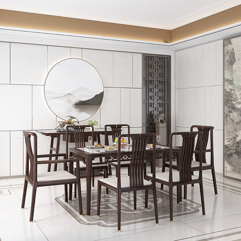 New Chinese style solid wood dining table and chair combination modern minimalist villa restaurant hotel model room famous place furniture customization