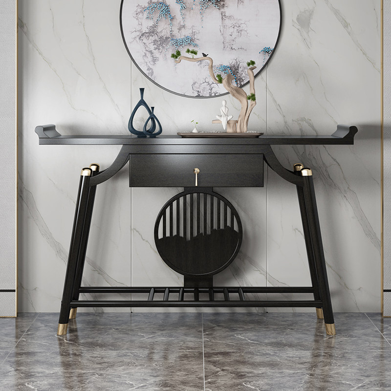 New Chinese Style Solid Wood Case Modern Zen Villa Living Room Entrance Table Foyer Entrance Table Scenic Table Model House Furniture