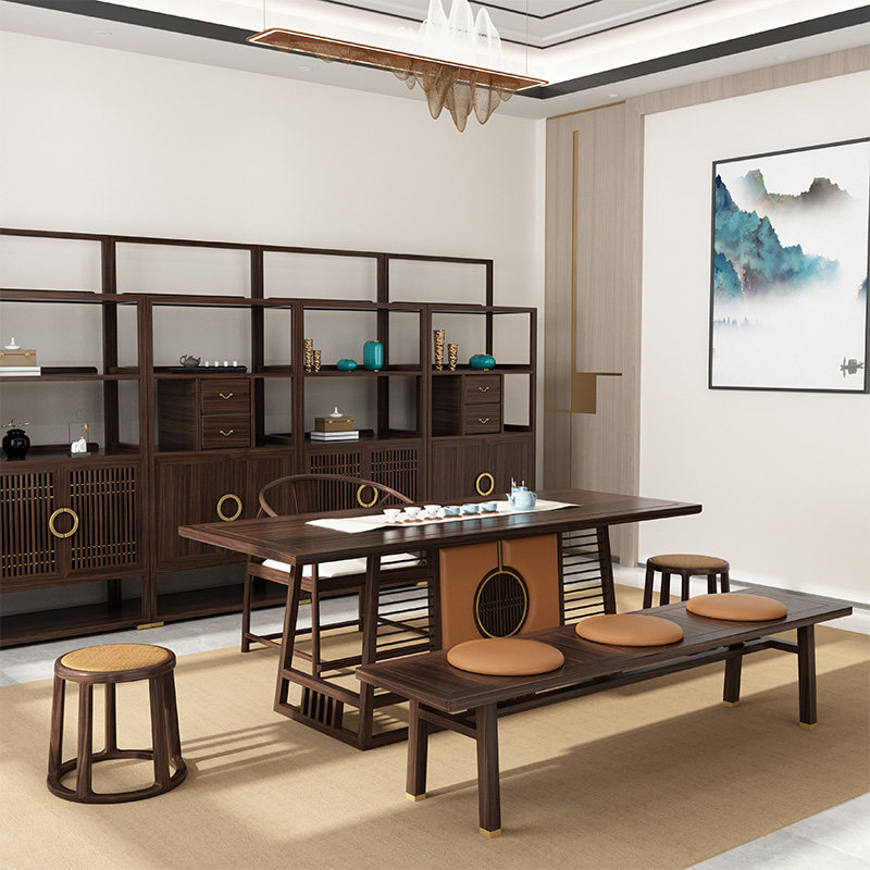 New Chinese style solid wood tea table Modern Kung Fu tea table tea table and chair combination Zen hotel living room tea house furniture