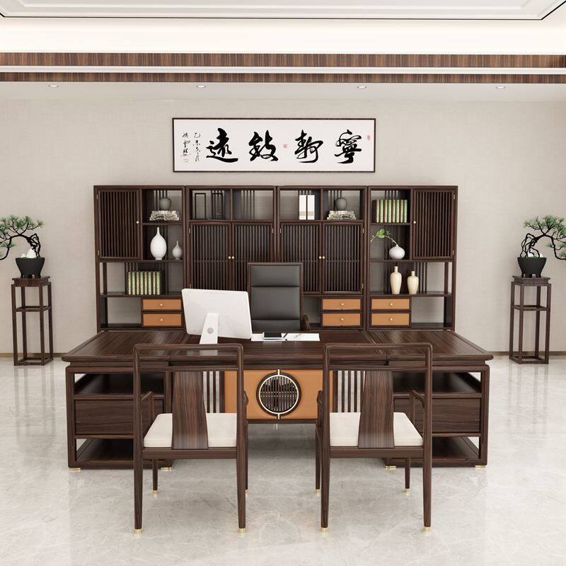 New Chinese style desk and chair combination boss table president table Zen executive desk solid wood desk light luxury furniture customization