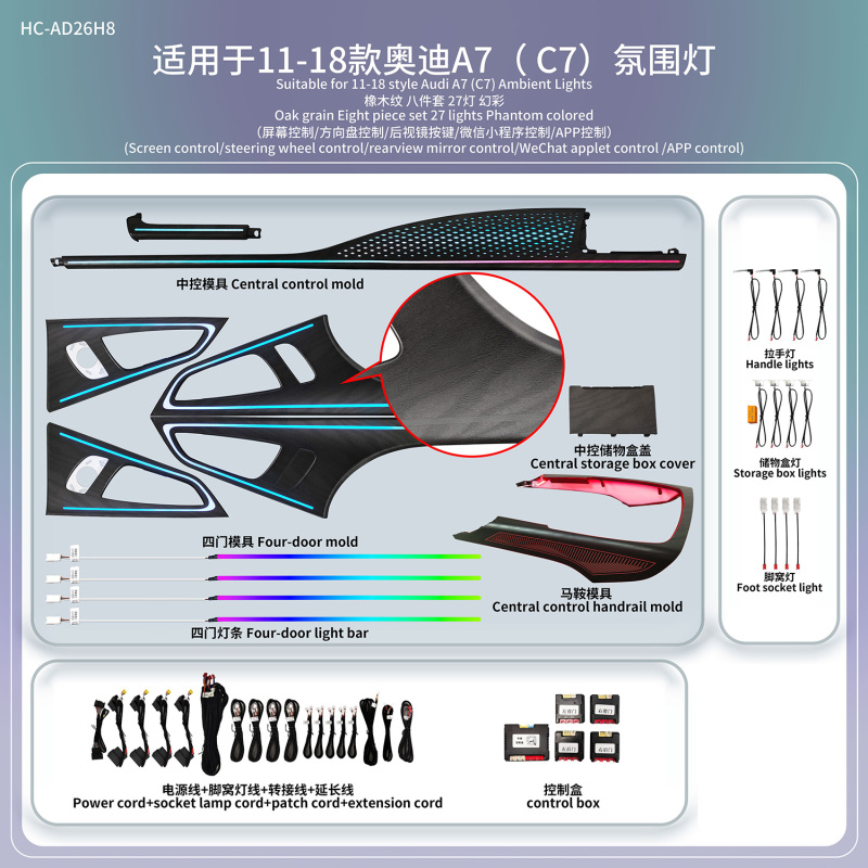 Suitable for Audi A7L Starry Sky A7 Carbon Fiber Oak C7 Laser-Engraved C8 Special Replacement Trim Panel Mid-Range Ambient Light