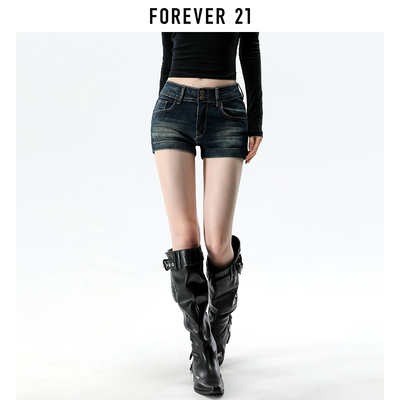 Forever 21 American Retro Double-Button Dark Blue Denim Shorts for Women, New Summer Style, Hot Girl Bodycon Stretchy Hot Pants