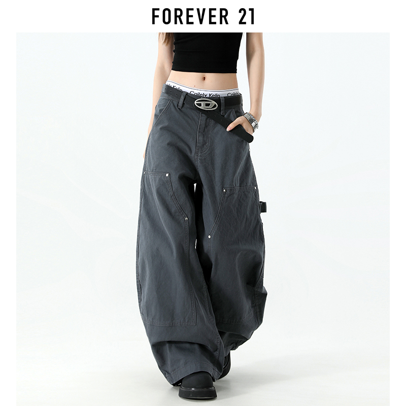 Forever 21 American Retro Dark Gray Patchwork Cargo Pants Unisex Low-Waist Slimming Wide-Leg Scimitar Pants Forever 21 American Retro Dark Gray Patchwork Cargo Pants Unisex Low-Waist Slimming Wide-Leg Scimitar Pants