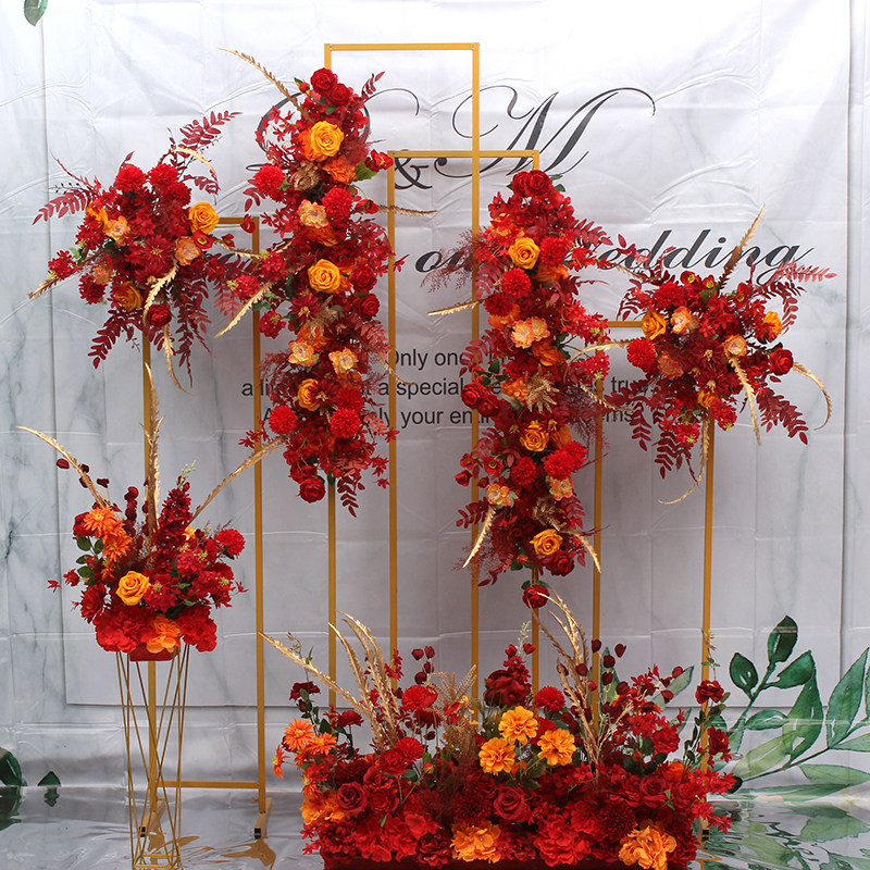 New finished floral art miscanthus set silk flower background hanging flower road flower pot flower row flower wedding hall flower dot flower strips