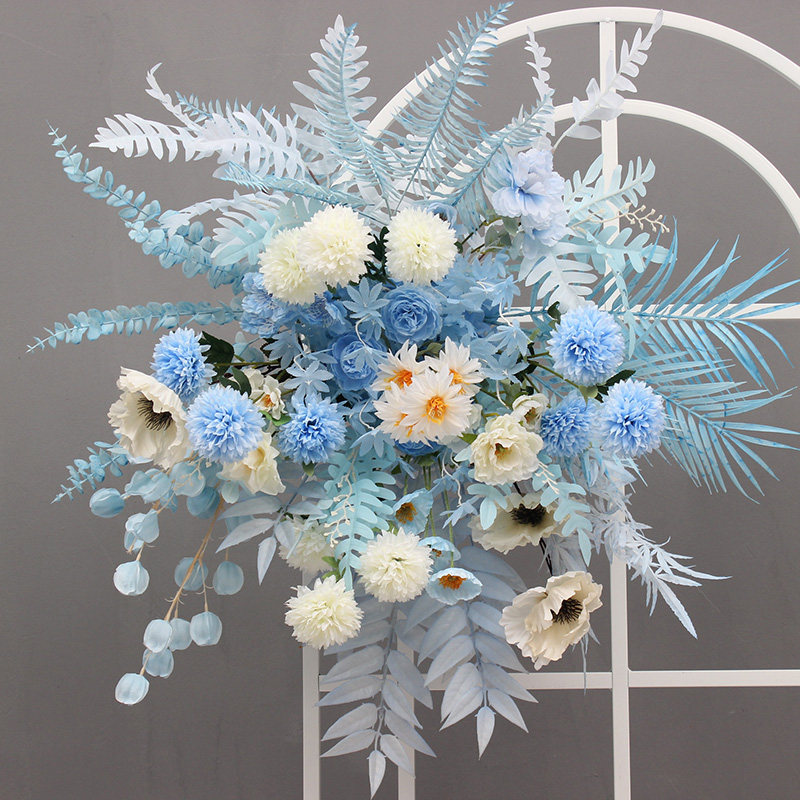 New artificial flower eucalyptus flower point red smog blue background KT plate hanging flower arch welcome decorative flower