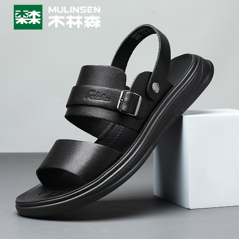 Wood Linson Sandals Sandals Men's New Summer Wear Dual-use Cool Tug Men Genuine Leather Driving Slippers Tide Beach Shoes