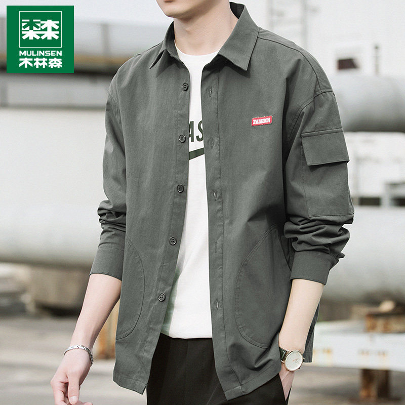 Wood Linson Tooling Shirt Male Long Sleeve Spring Fall Trend Ruffling and Casual Lining Clothes Loose 100 Lapped Inch Jacket