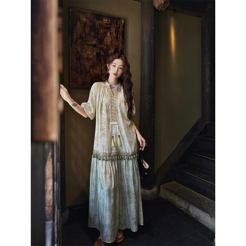 Sanji Heihua [Cangwu] Ethnic Style Dress 2025 New Long Dress for Early Summer, Super Beautiful and Unique
