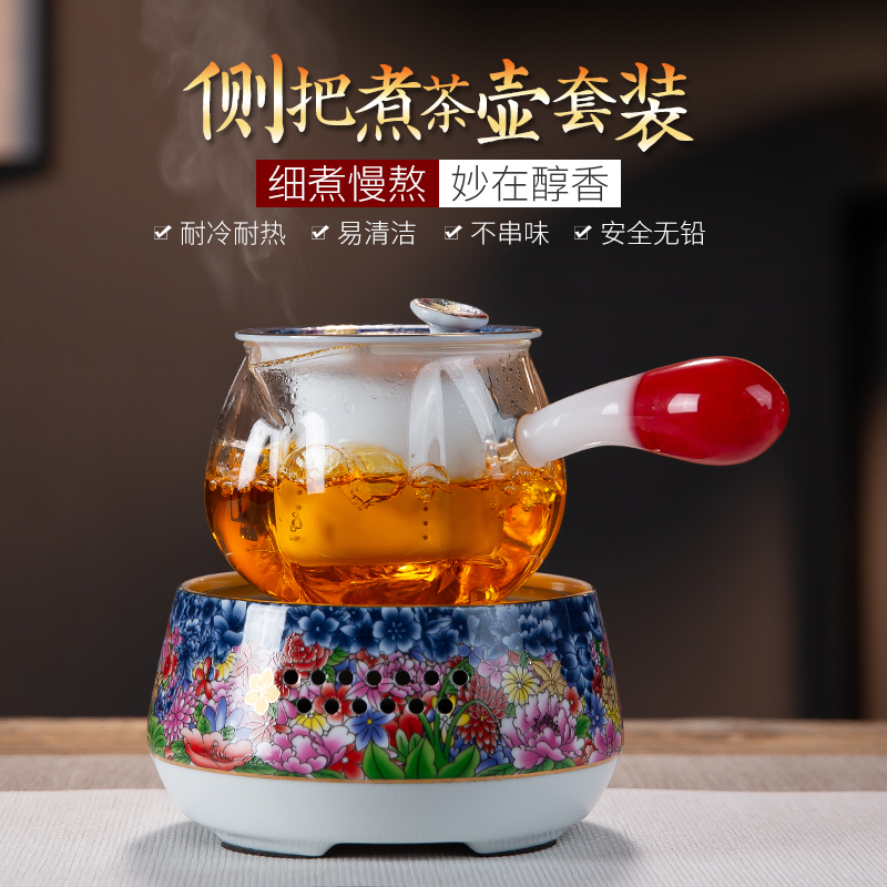 Colored enamel glass boiling tea ware suit enamel - lined the filter side the high - temperature electric teapot TaoLu household