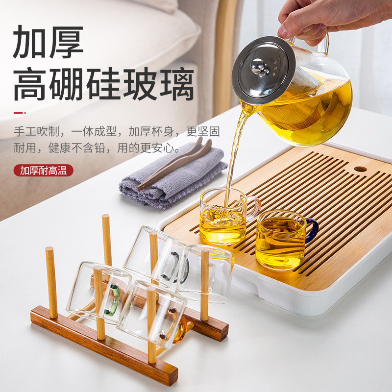 Glass Kung Fu Tea Furniture Office Home High-end Minima High Boron Silicon High Temperature Resistant Tea Cup Tea Tray Tea Tray Suit-Taobao