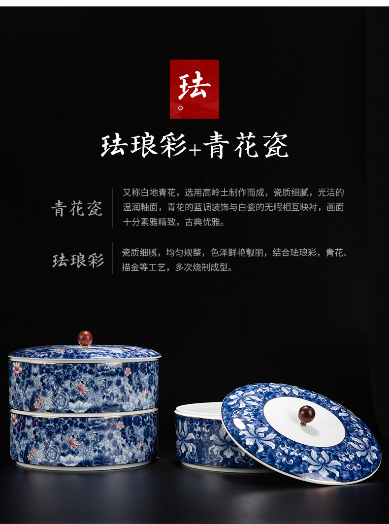 Ceramic tea box cake caddy fixings domestic large tea cake wake, the seventh, peulthai the tea pot blue and white porcelain tea boxes