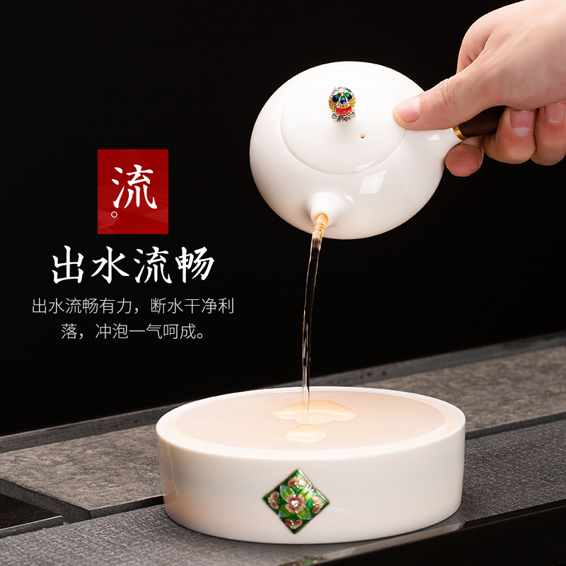 Suet jade porcelain of a complete set of kung fu tea set suit household dehua white porcelain teapot teacup contracted side ceramic tureen