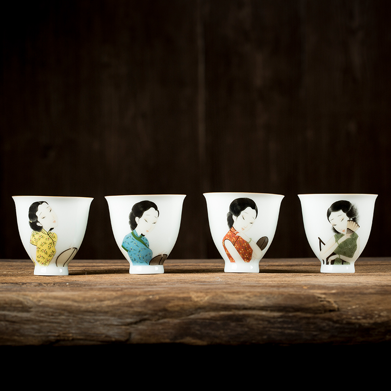 Four beauties of jingdezhen ceramic sample tea cup hand - made pastel masters cup kung fu tea cup single cup by hand
