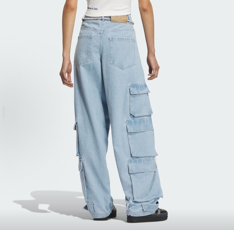 Adidas Adillenium Denim Zipper Mid-Rise Wide-Leg Jeans for Women, Clear Blue Jy4515