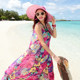 Thailand Bali seaside resort beach dress women's bohemian long skirt chiffon floral suspender dress