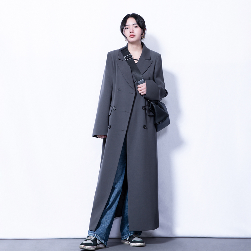 Tall Women's Extra-Long Blazer Trench Coat for Spring and Autumn, Korean Style, Over-The-Knee, Loose Design, Ankle-Length Suit