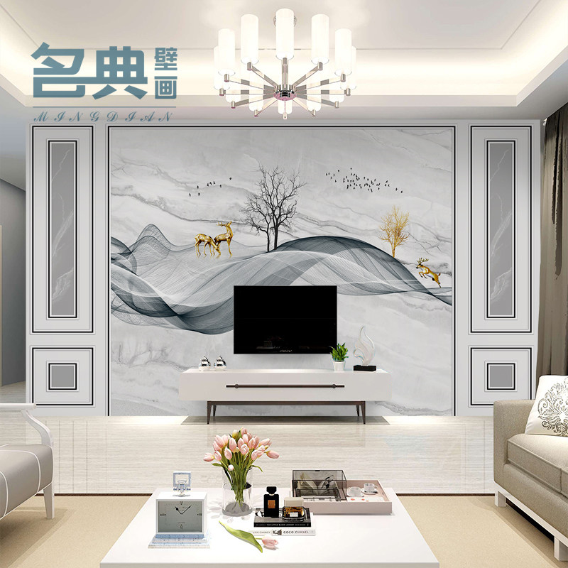 Customized splicing light luxury new Chinese high-gloss bamboo and wood fiber TV background wall integrated wall panel quick-installed wall panel 9d