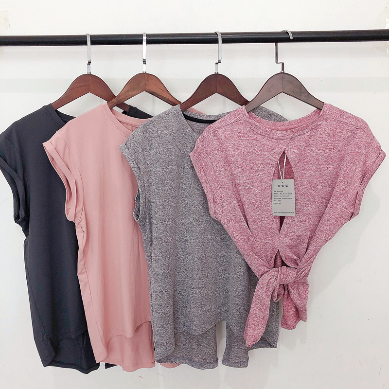 Cation Deodorant Summer Thin section short sleeve speed dry T-shirt loose strap yoga service sexy beauty back fitness blouse