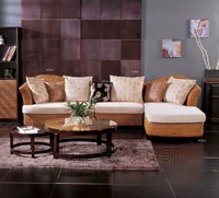 Dệt chủ sofa sáng tạo đồ nội thất mây năm mảnh phù hợp với phòng khách mây hình chữ L sofa tròn bàn cà phê đặt một số kết hợp - Bộ đồ nội thất