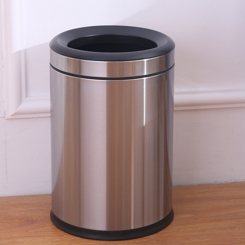 High-grade GNF stainless steel round trash can 12L large without cover household 8 liter bedroom bathroom hotel trumpet