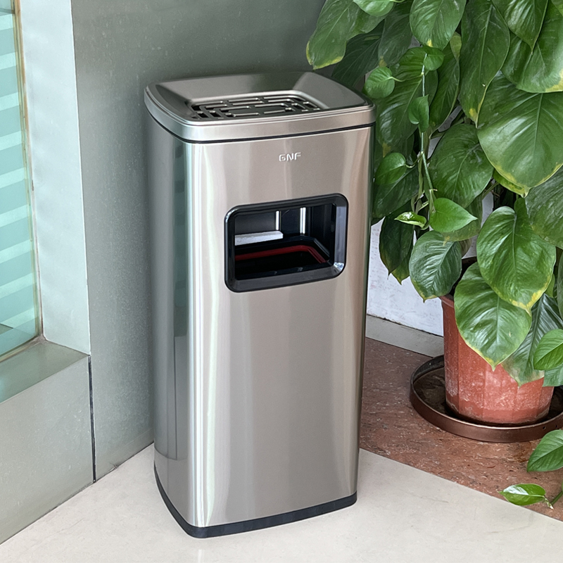 Southern Gnf Stainless Steel Vertical Smoke Extinguishing Bin for Elevator Entrance Corridor, Commercial Use, 30 Liters Large Capacity with Lid and Anti-Odor Filter