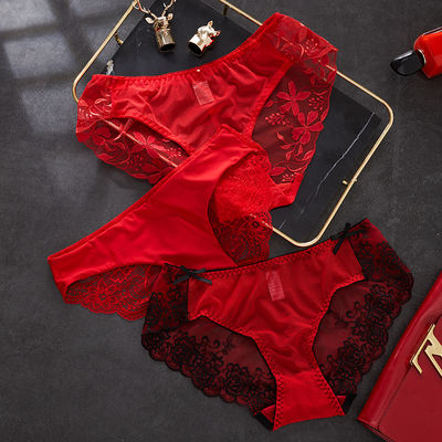 Red underwear for women in their zodiac year, pure cotton lace, antibacterial, traceless, hot, sexy, elastic and breathable, wedding waistband for brides