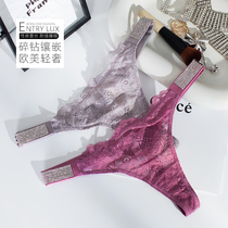 T-string womens hot lace European and American light luxury diamond-encrusted low-waist sexy T-string panties thin quick-drying non-pinching underwear