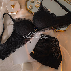 Sexy black lace underwear set, pure desire to gather small breasts and show big bra for women, no steel ring, to close the secondary breasts, no empty cup