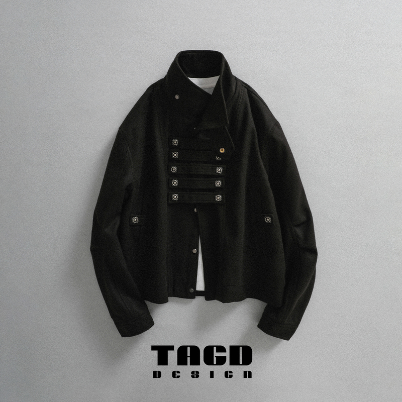 Elastic Waistband Tagd Niche Design Autumn and Winter Dark Court Style Retro Stand Collar Buttoned Short Jacket for Men
