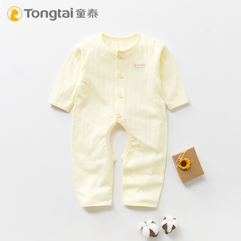Tongtai's new summer thin baby cotton long-sleeved jumpsuit baby romper boys and girls open crotch romper