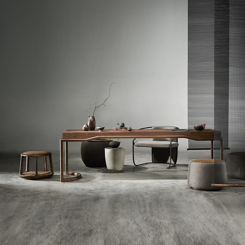 New Chinese tea table and chair combination solid wood bubble tea table office style simple tea table Zen tea room kung fu tea table