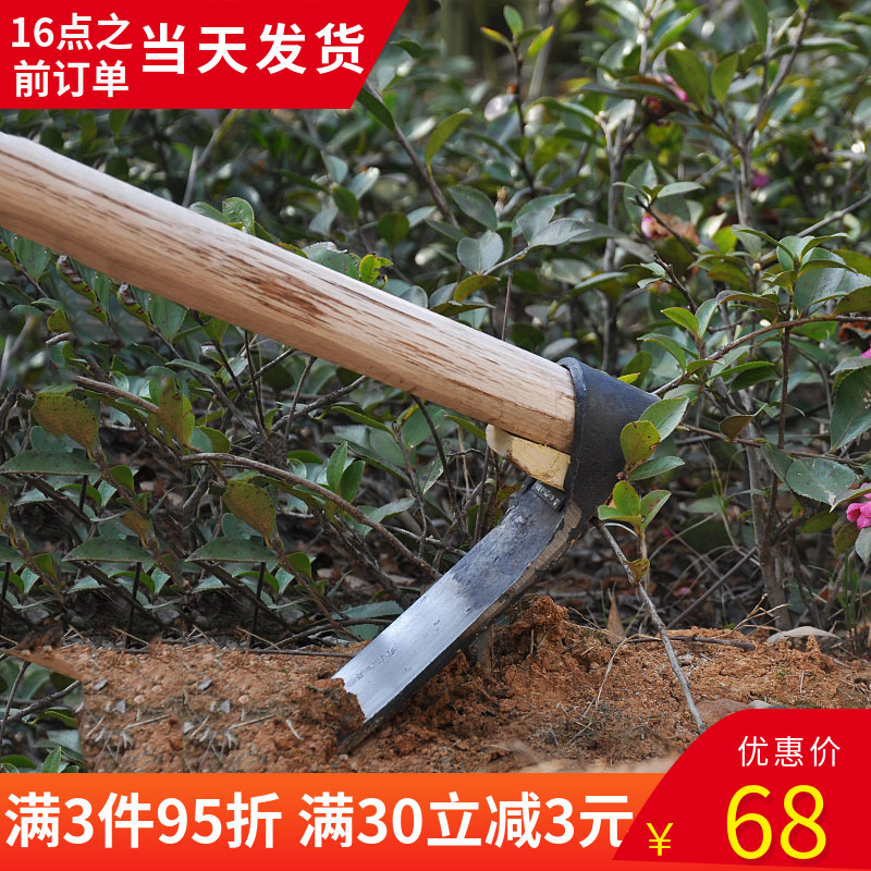 Hoe agricultural tools forged vegetable wooden handle hoe Flower vegetable hoe Garden gardening tools digging bamboo shoots plow the ground