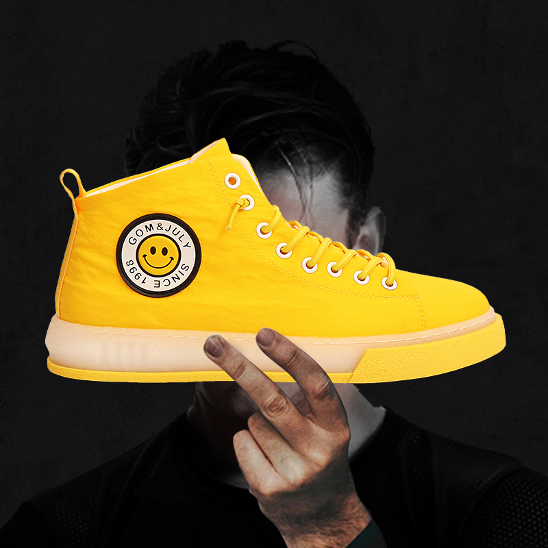 2022 New Summer High Silo Sails Shoes Men's Board Shoes Breathable Shoes Man Boomer Shoes 100 hitch Smiley Face Personality Casual Shoes