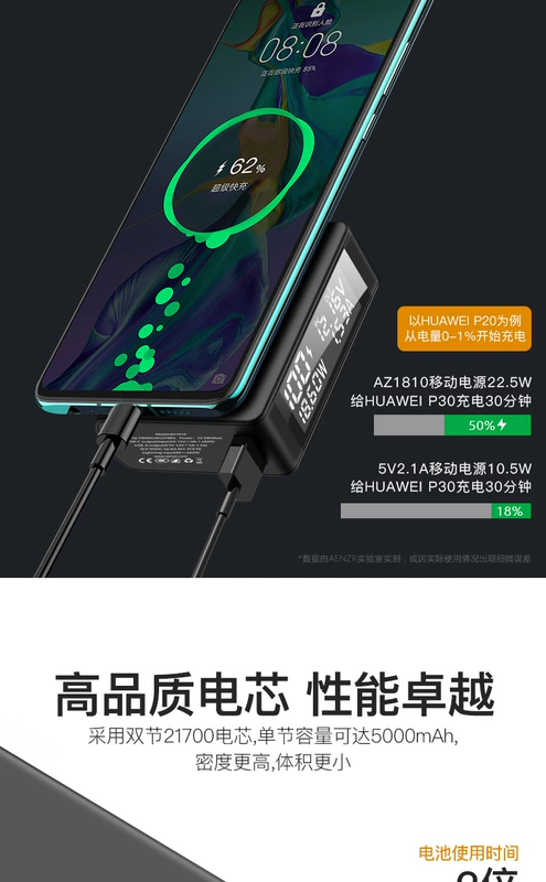 Pin sạc dự phòng AENZR PD sạc nhanh 18W điện di động 10000mAh Type-C hai chiều đầy đủ giao thức màn hình lớn - Ngân hàng điện thoại di động