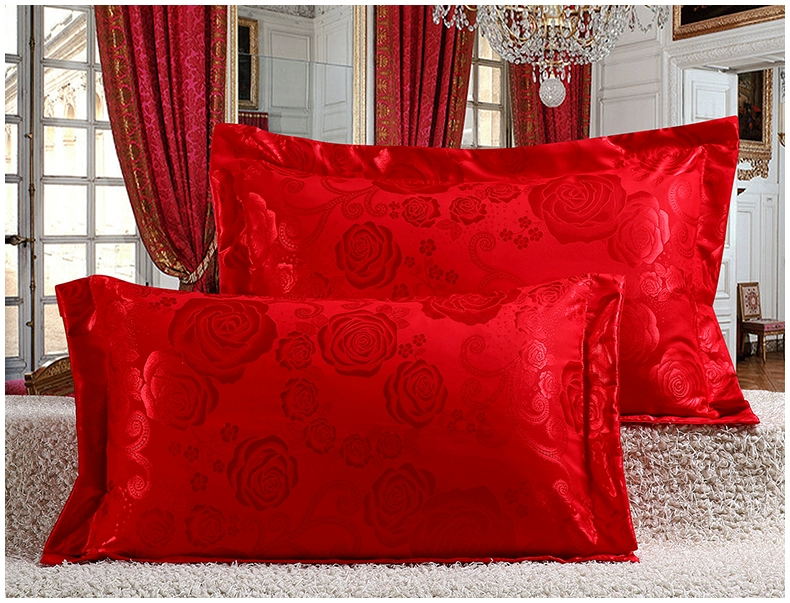 Full cotton satin jacquard đôi dài gối 1,2 cotton cưới đỏ 1,5 cặp gối gói 1,8 m