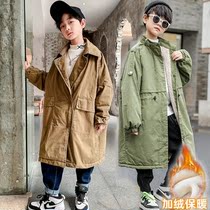 Boys winter clothing plus suede cotton coat 2021 winter style foreign air jacket with long and velvety thickened CUHK Scout Kover kneecap