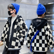 Boy lamb suede jacket 2021 Autumn Winter New Yangqi CUHK Tong Han Edition Childrens wool sweater Gardown thickened