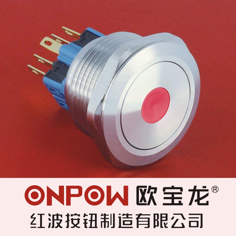 ONPOW China Red Wave Opalon GQ28 Waterproof Start Metal Button Switch (Single Point with Light) 28mm