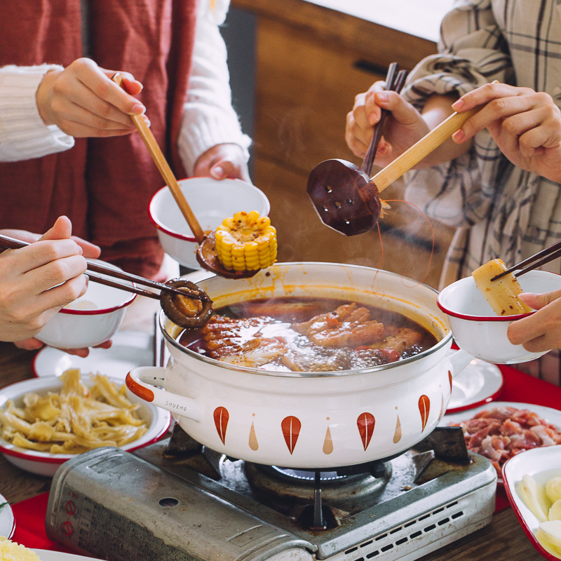 Shu Ke enamel Japanese-style four-season hot pot Household hot pot Induction cooker Special gas soup pot thickened