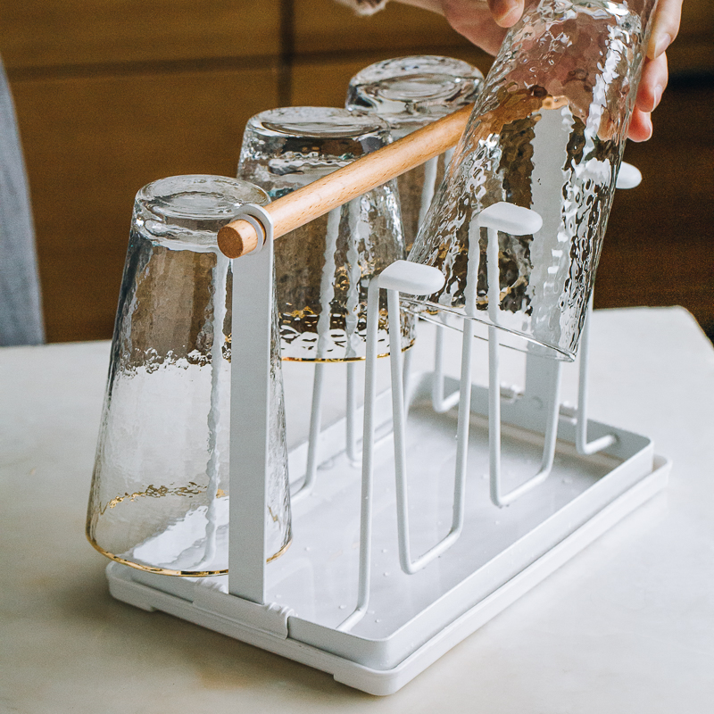 Tree wrought iron six-position cup holder Household drying cup holder Upside down drain rack with tray Creative glass storage rack