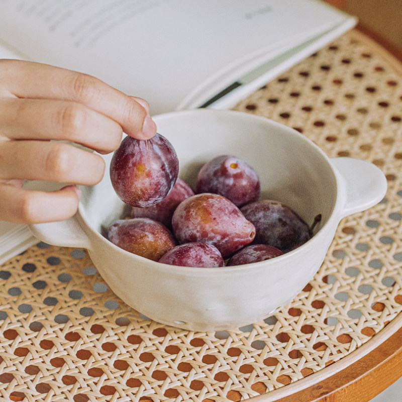 Tree-day-style hand knead irregular ceramic bowls retro fruit bowl Ideas drain bowl anti-scalding double ear bowl home