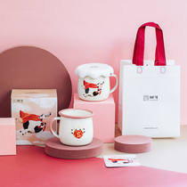 The tree can enameled the vitality of the Cup with the cover of the Cup cute cattle breakfast cup childrens mug home enamel cup