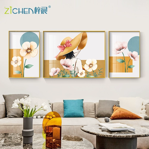 Гостиная декоративная живопись легкая роскошная атмосферная диван фоновая стена настенные картины