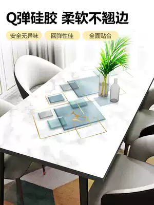 Q play silicone table mat Nordic marble tablecloth waterproof and oil-proof disposable anti-hot coffee table light luxury High sense