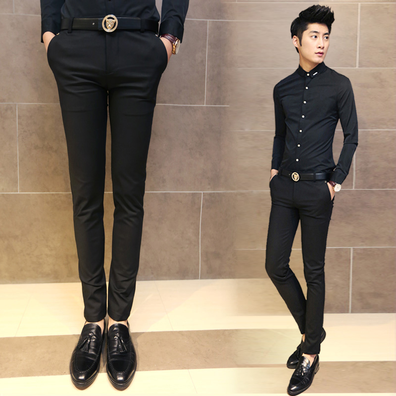 Western pants men's 2020 spring and summer new trends Korean version 100 hitch fit small feet elastic coveted black casual 90% pants