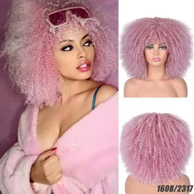 Cross-Border European and American High-Temperature Silk Chemical Fiber Wig Full Head Cover African Curly Hair Afro Wigs Head Cover Wig Cross-Border European and American High-Temperature Silk Chemical Fiber Wig Full Head Cover African Curly Hair Afro Wigs Head Cover Wig