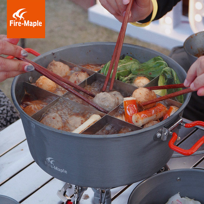 Fire maple outdoor feast hot pot Jiugong grid divider family multi-person picnic camping hot pot pot cookware